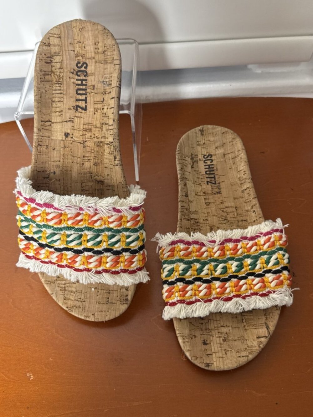 Anthropologie Schutz Kahara Woven Boho Cork Slide Sandals Women's Size 7.5B
